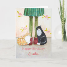 Orange Tabby and Tuxedo Cat Cuddle Custom Birthday
