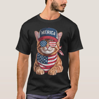 Orange Tabby Cat 4Th Of July Us American Flag Cat T-Shirt