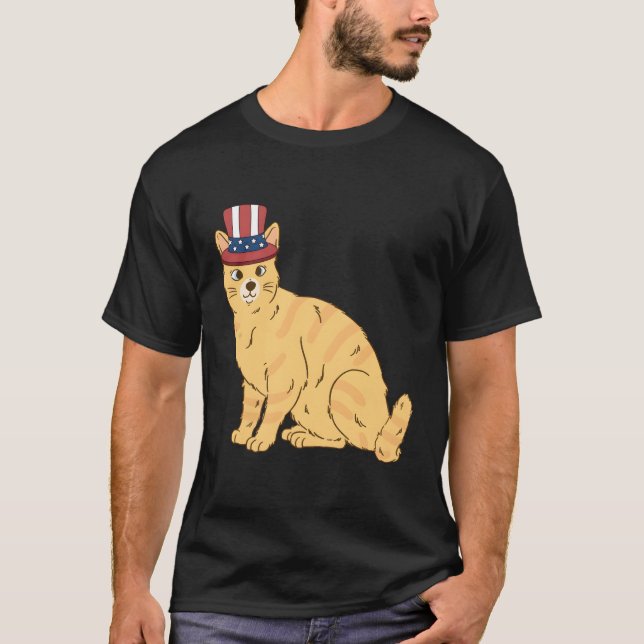 Orange Tabby Cat 4Th Of July Us American Flag Patr T-Shirt (Front)