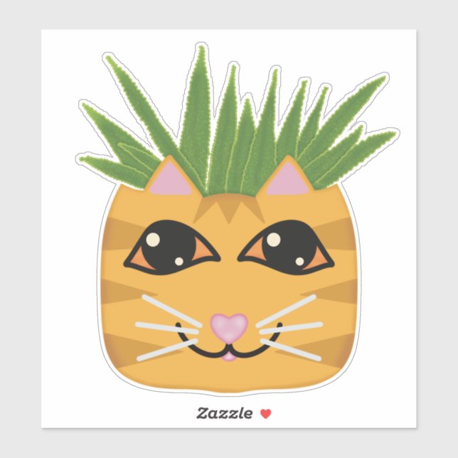 Orange Tabby Cat Aloe Plant Planter Sticker (Sheet)