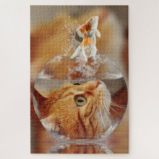 Orange Tabby Cat and Goldfish Jigsaw Puzzle (Vertical)