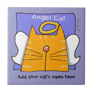 Orange Tabby Cat Angel Personalise Tile