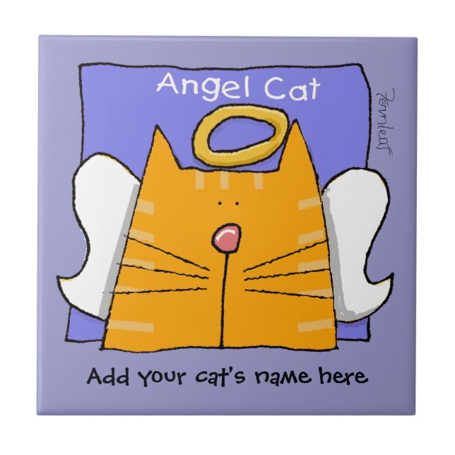 Orange Tabby Cat Angel Personalise Tile (Front)