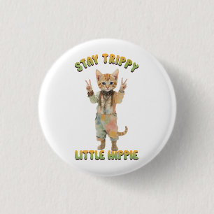 Orange Tabby Cat Boho Stay Trippy Little Hippie  3 Cm Round Badge
