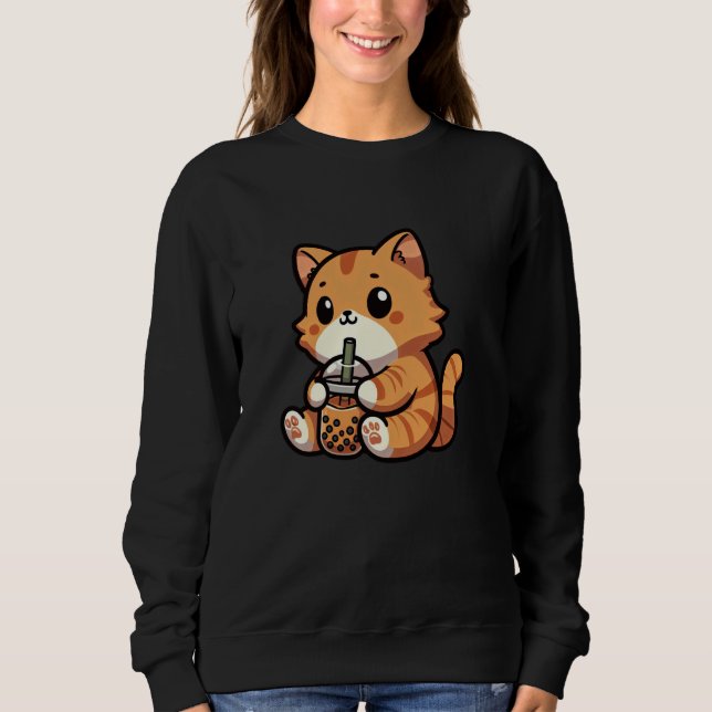 Orange Tabby Cat Bubble Tea Pet Funny Boba Sweatshirt (Front)