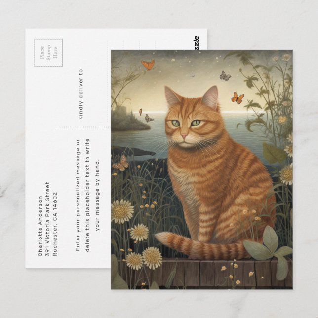 Orange Tabby Cat By The Sea Postcard (Front/Back)