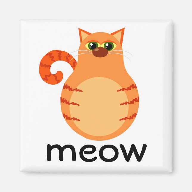 Orange Tabby Cat Cartoon Meow Magnet (Front)