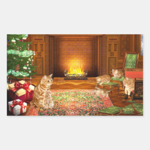Orange tabby cat Christmas family Rectangular Sticker