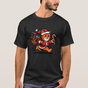 Orange Tabby Cat Christmas Funny Pet Santa Claus L T-Shirt