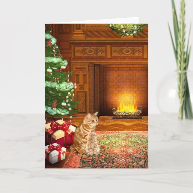 Orange tabby cat Christmas Holiday Card (Front)