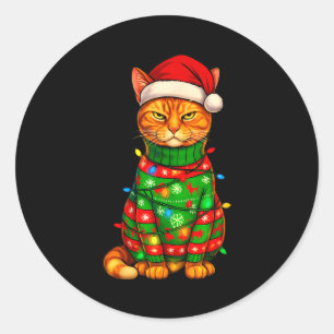 Orange Tabby Cat Christmas Lights Funny Santa Holi Classic Round Sticker
