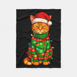 Orange Tabby Cat Christmas Lights Funny Santa Holi Fleece Blanket