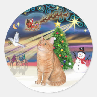 Orange Tabby Cat - Christmas Magic Classic Round Sticker