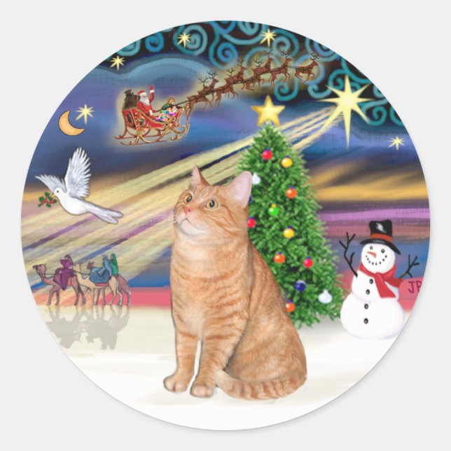 Orange Tabby Cat - Christmas Magic Classic Round Sticker (Front)