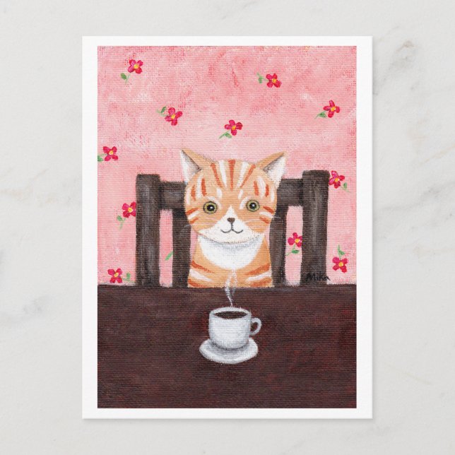 Orange Tabby Cat Coffee Illustration Postcard (Front)
