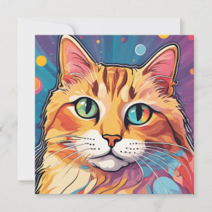 Orange Tabby Cat   Contemporary Colourful Painting Holiday Card