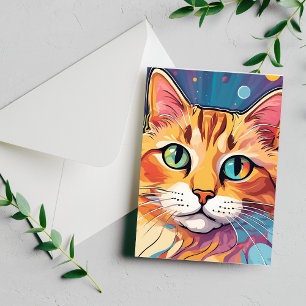 Orange Tabby Cat Contemporary Colourful Painting Postcard