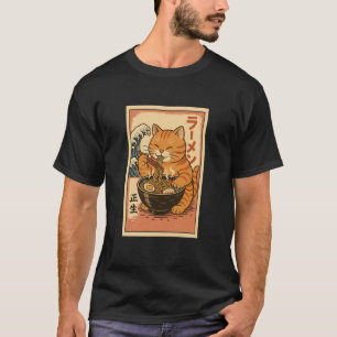 Orange Tabby Cat Eats Ramen Noodles Japanese Vinta T-Shirt