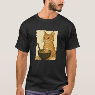 Orange Tabby Cat Eats Ramen Noodles Japanese Vinta T-Shirt