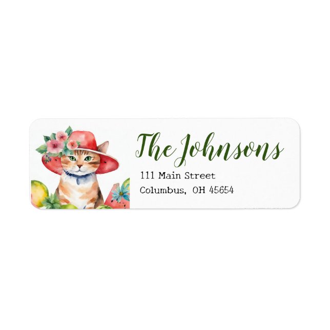 Orange Tabby Cat Floral Address Labels for Summer (Front)