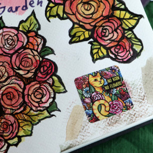 Orange Tabby Cat Flower Garden Square Sticker