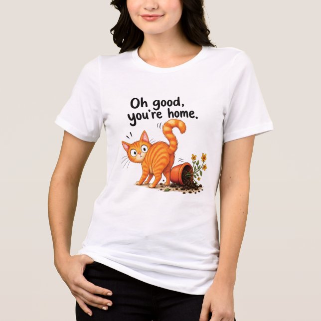 Orange Tabby Cat Funny Cat Flower Pot Disaster  Tri-Blend Shirt (Front)