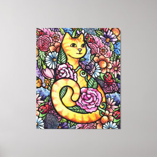 Orange Tabby Cat Garden Canvas Print