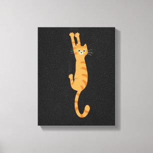Orange Tabby Cat Hanging On Funny Striped Cat Canvas Print