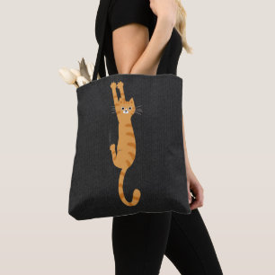 Orange Tabby Cat Hanging On   Funny Striped Cat Tote Bag