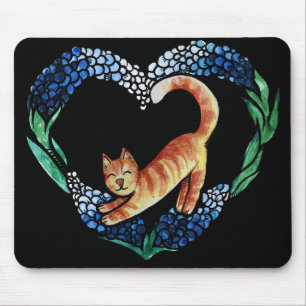 Orange Tabby Cat Heart Art Cute texas bluebonnet   Mouse Mat