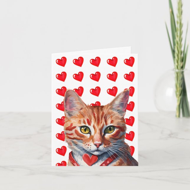 Orange Tabby Cat &Heart Purr-fect Valentine Card (Front)