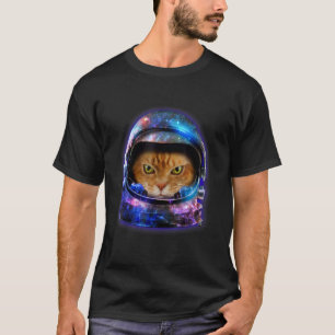 Orange Tabby Cat in Space Galaxy Astronaut Helmet T-Shirt