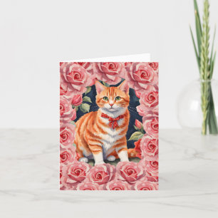 Orange Tabby Cat Meow-tastic Floral Valentine Card