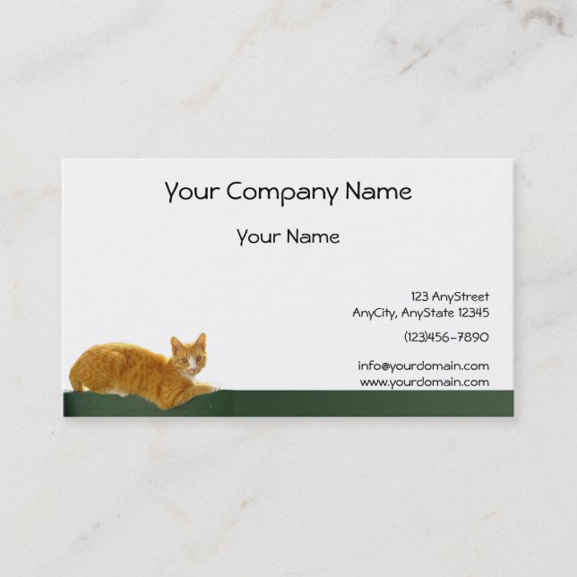 Orange Tabby Cat on Green Fence Business Card (Front)