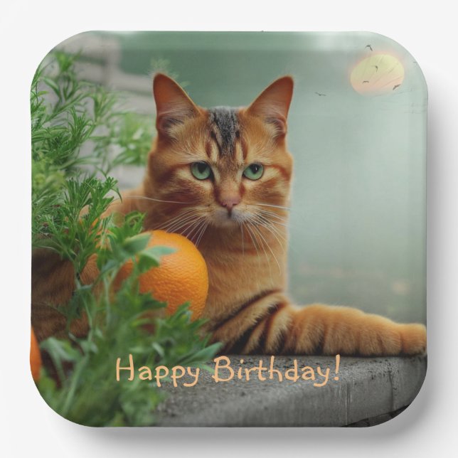 Orange Tabby Cat  Paper Plate (Front)