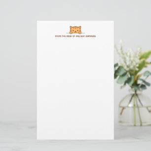 Orange Tabby Cat Peeking above Custom Text Stationery