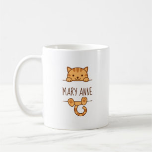 Orange Tabby Cat Peeking behind Custom Name Coffee Mug