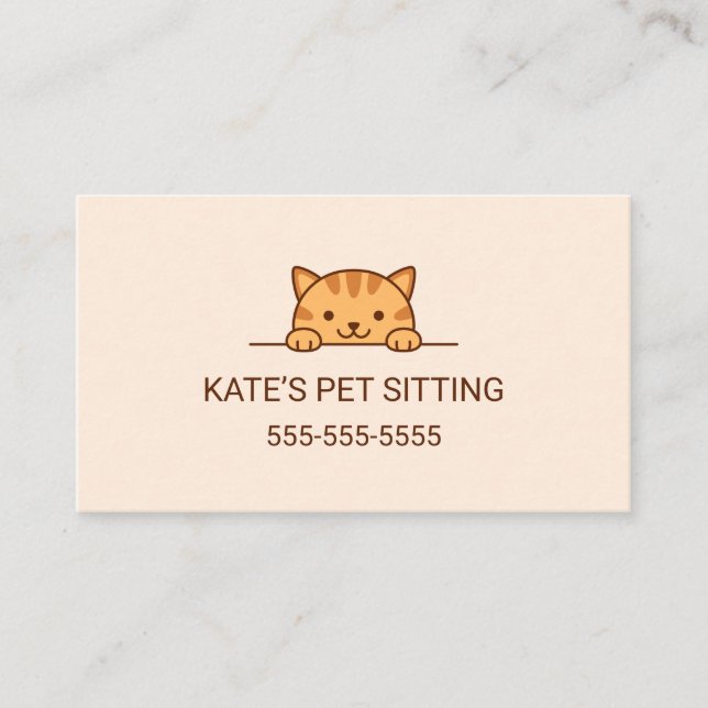 Orange Tabby Cat Peeking Pet Sitting Service Business Card (Front)