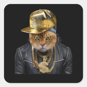 Orange Tabby Cat Rapper As Hip Hop Artist Square Sticker