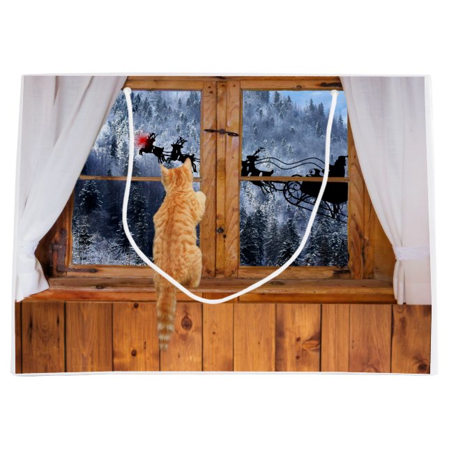 Orange tabby cat red dot Christmas Large Gift Bag (Front)