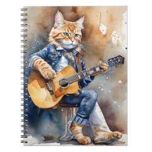 Orange Tabby Cat Rock Star Playing Acoustic Guitar Notebook