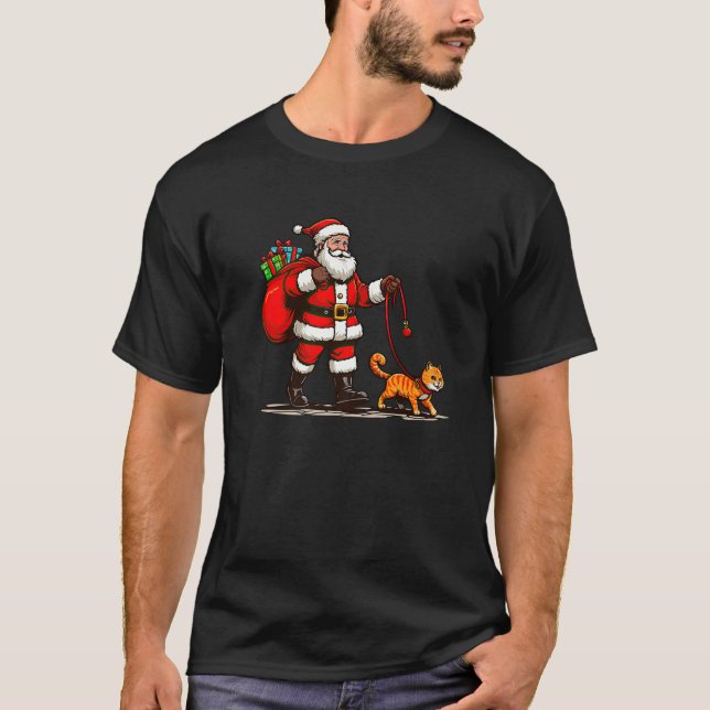 Orange Tabby Cat Santa Claus Funny Pet Christmas P T-Shirt (Front)
