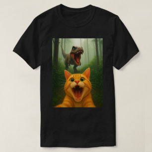 Orange Tabby Cat Selfie with Dinosaur – Funny Cat  T-Shirt