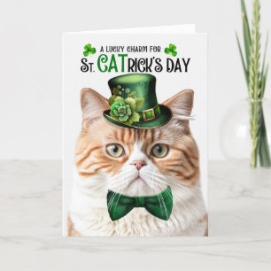Orange Tabby Cat St CATrick's Day Lucky Charm Holiday Card