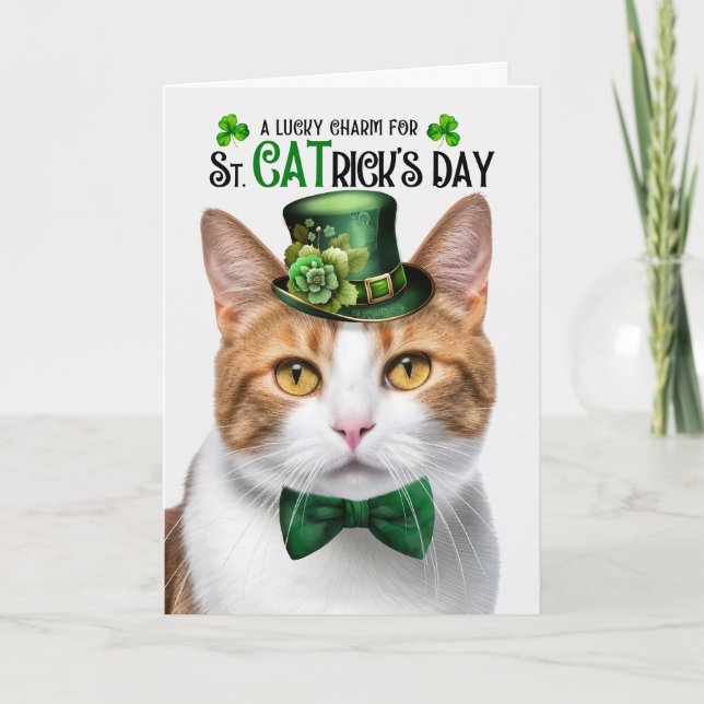 Orange Tabby Cat St CATrick's Day Lucky Charm Holiday Card (Front)