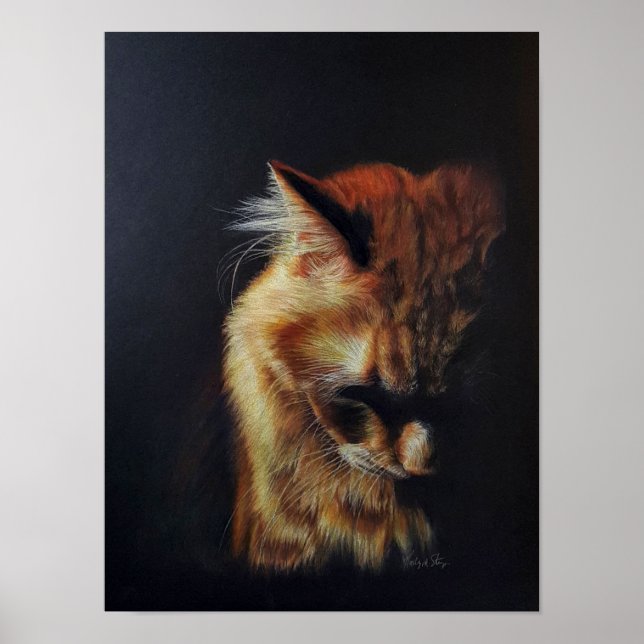 Orange Tabby Cat "Stay Strong" Coloured Pencil Art Poster (Front)