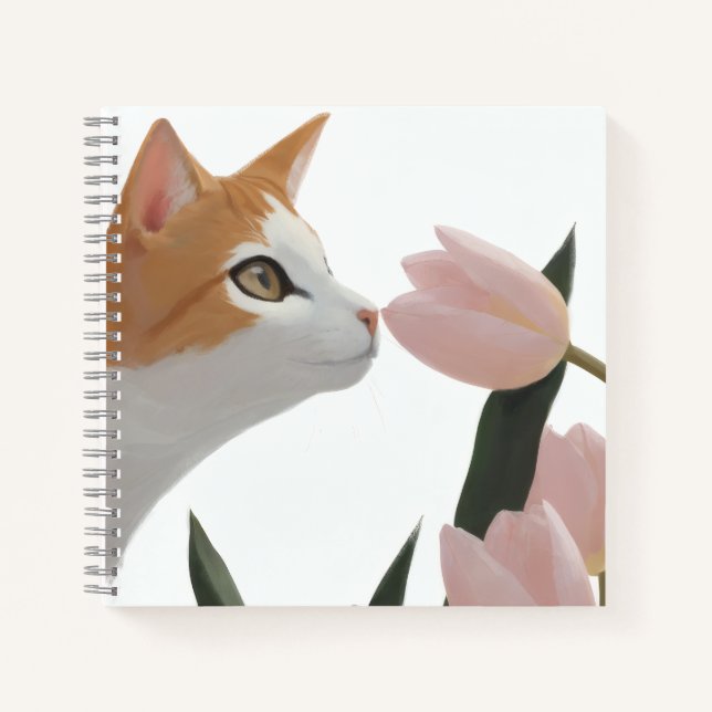 Orange Tabby Cat Tulip Love Notebook (Front)