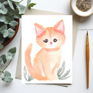 Orange Tabby Cat Watercolor Kitten Postcard