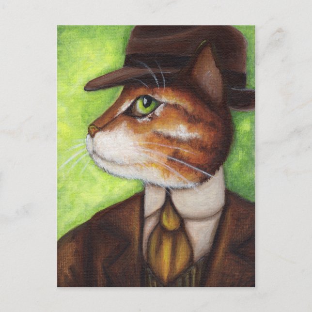 Orange Tabby Cat Wearing Suit Tie Hat Postcard (Front)