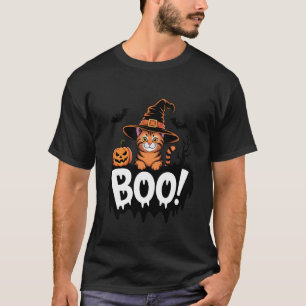 Orange Tabby Cat Witch Hat Spooky Pumpkin Hallowee T-Shirt